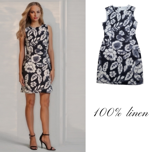 New Directions 100% Linen Floral Knee Length Dress Size 4 - Picture 1 of 13